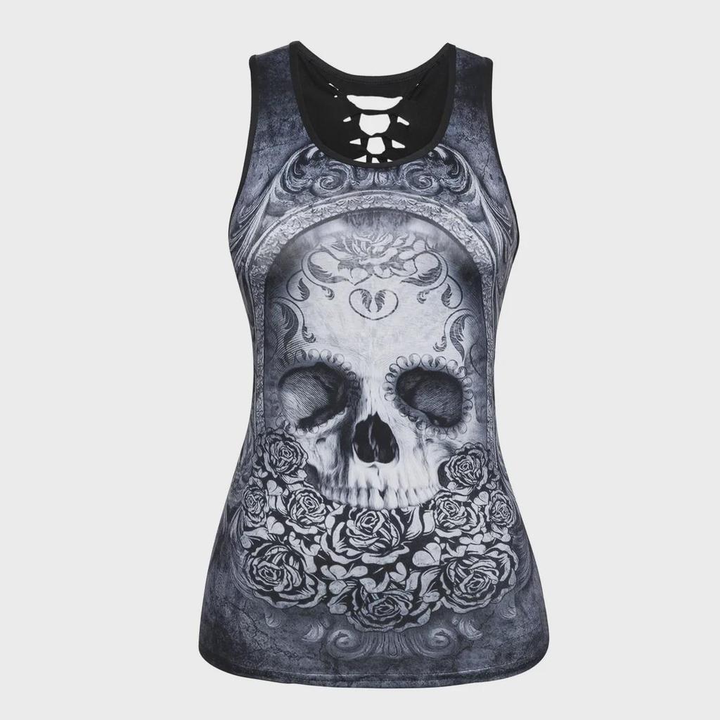 Women's Alien Skull Digital Print Backless Vest