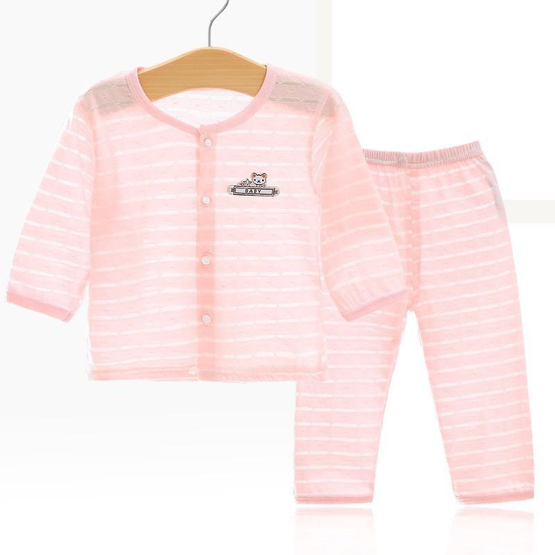 Lightweight Summer Baby Air Conditioning Outfit For Boys And Girls Long Sleeve Cotton Pajama Set