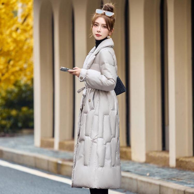 Women's Warm Winter Long Down Jacket Thickened Drawstring 90 White Duck Down Coats Fashion