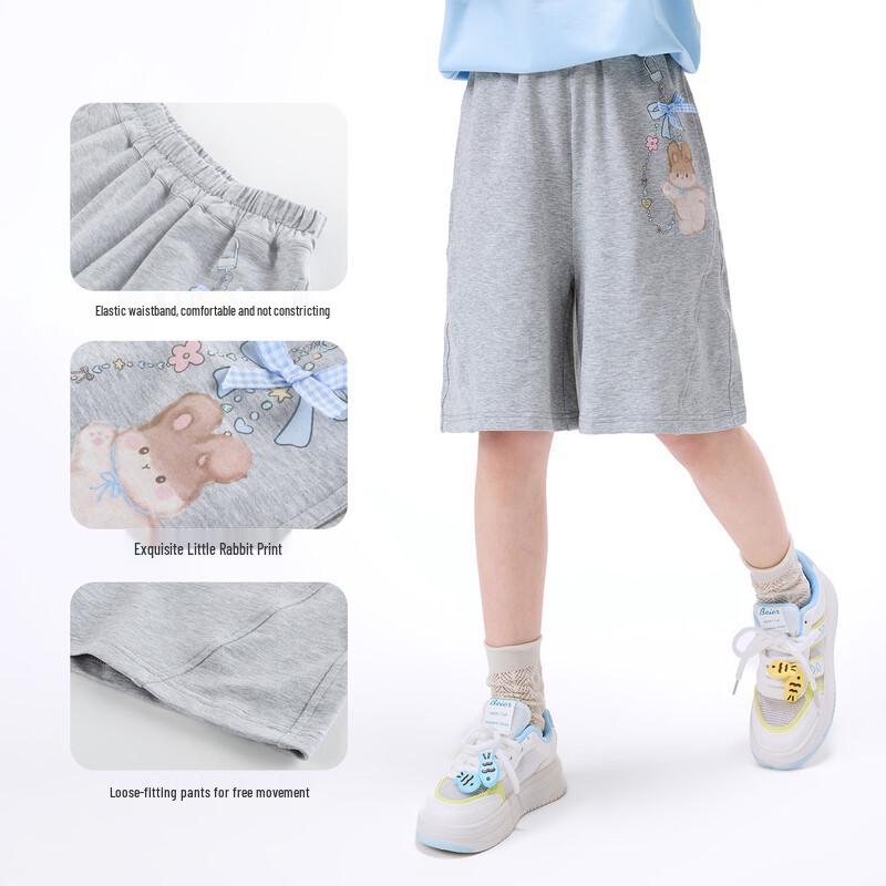 Xiaoyinman Girls' Cartoon Print Breathable Casual Stretch Shorts