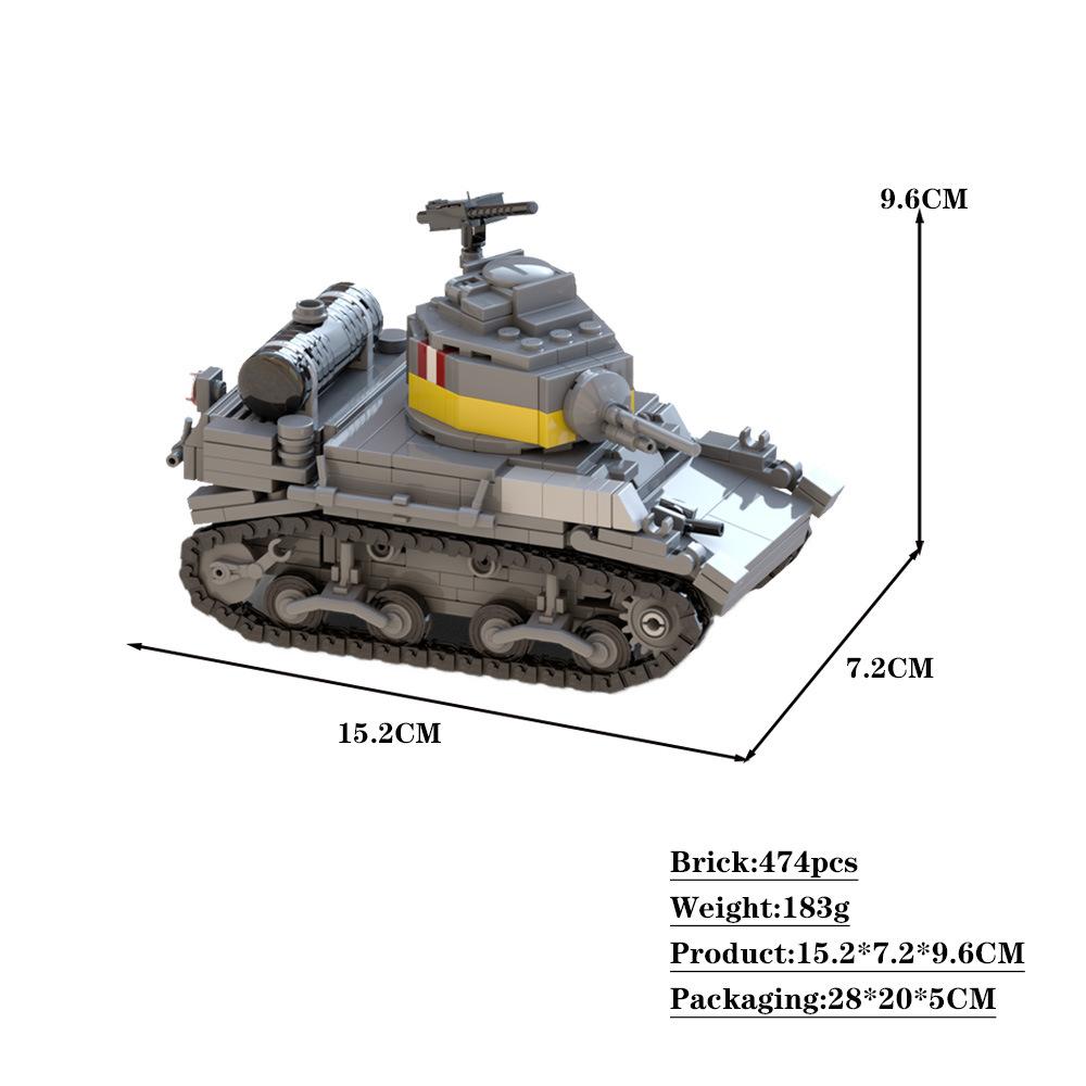 Military Light Tank Stuff Artillery Armored Vehicle Army Weapon Building Blocks Model Kid Technology Bricks Decor Toys WW2 s STEM DIY Model Kit 3D