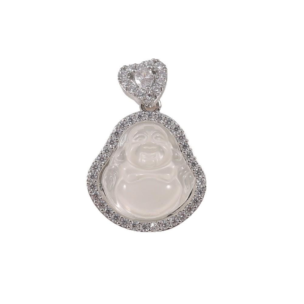 White Chalcedony Laughing Buddha Pendant with Diamond Clasp - Versatile Women's Clavicle Chain