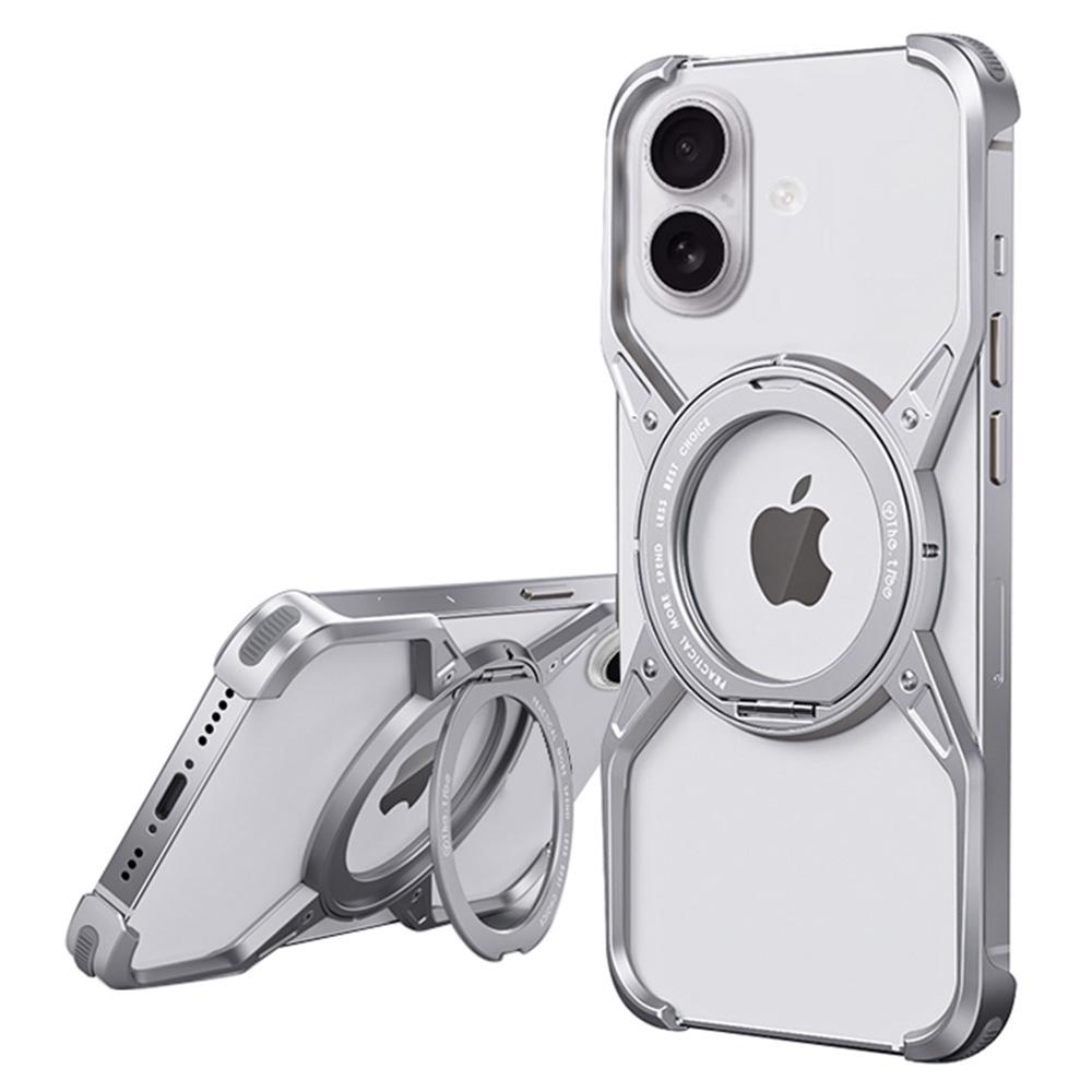 For iPhone 16 Deksel Støtteben Rammeløs Aluminiumlegering Støtfanger Telefondeksel