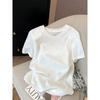Snowflake cotton shoulder shoulder crew neck short-sleeve T-shirt for women, fashionable versatile white thin base shirt, spring, summer, autumn trend