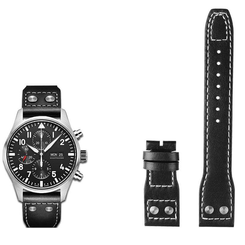 Klasické 21mm 22mm pro IWC originální kožený řemínek k hodinkám Velký pilot plamenomet Malý princ Mark18 Series Náramek Willow Nail Náramek Muž