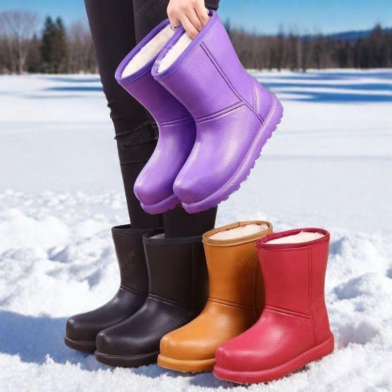 Snow winter non-slip warm waterproof boots women's rain shoes integrated boots forming car wash kitchen piled thickened cotton shoes