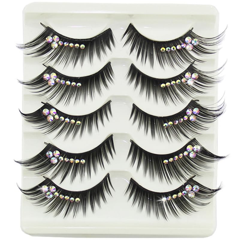 FRCOLOR 5 Pairs Diamond-Embellished Eyelashes, Stage Performance False Eyelashes, Sparkling and Long, for Eye Makeup and Cosplay