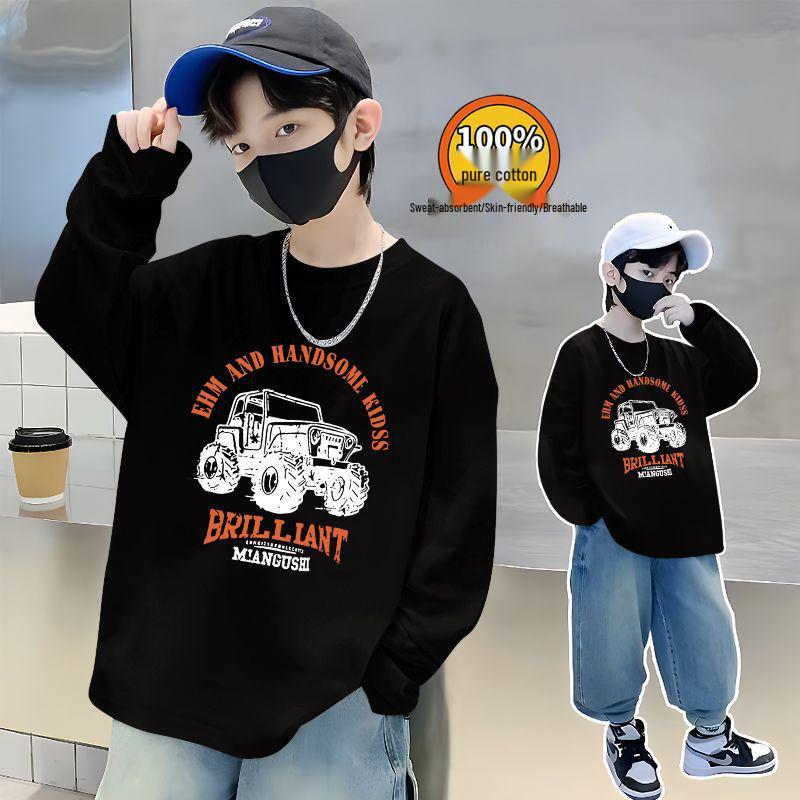 Trendiges Herbst-Baumwoll-Langarmshirt für Jungen - Lässiger lockerer Schnitt mit stylischem Buchstabenaufdruck