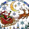 PVC Christmas Window Decoration Santa Sleigh Suncatcher Cling, Stained Glass Style Static Holiday Party Ornament Sticker, Rainbow Film Xmas Decor for