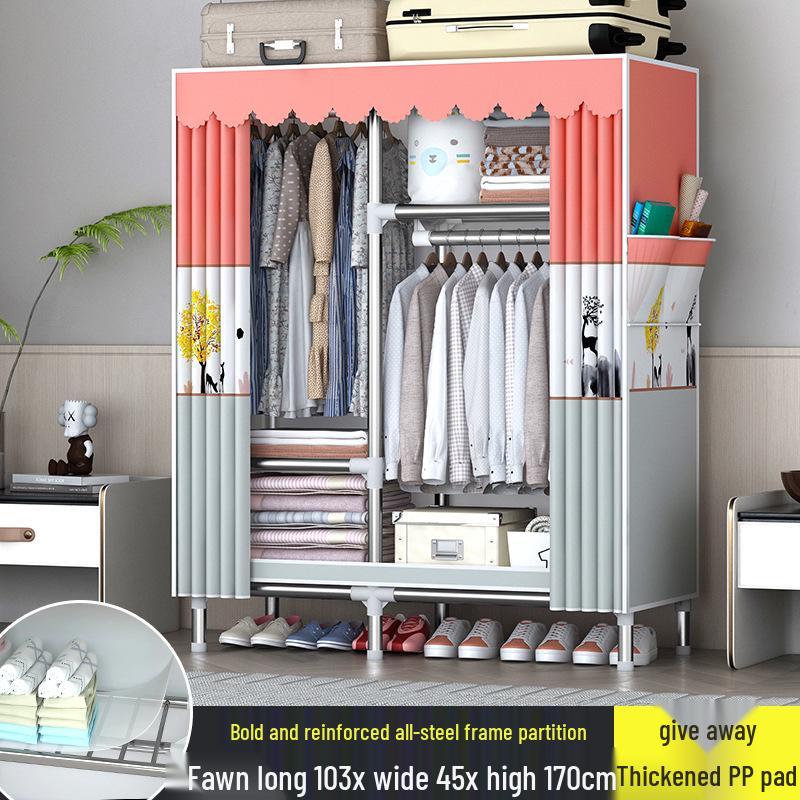 Sturdy All-Steel Cloth Wardrobe: Durable Bedroom Storage Cabinet for Easy Assembly