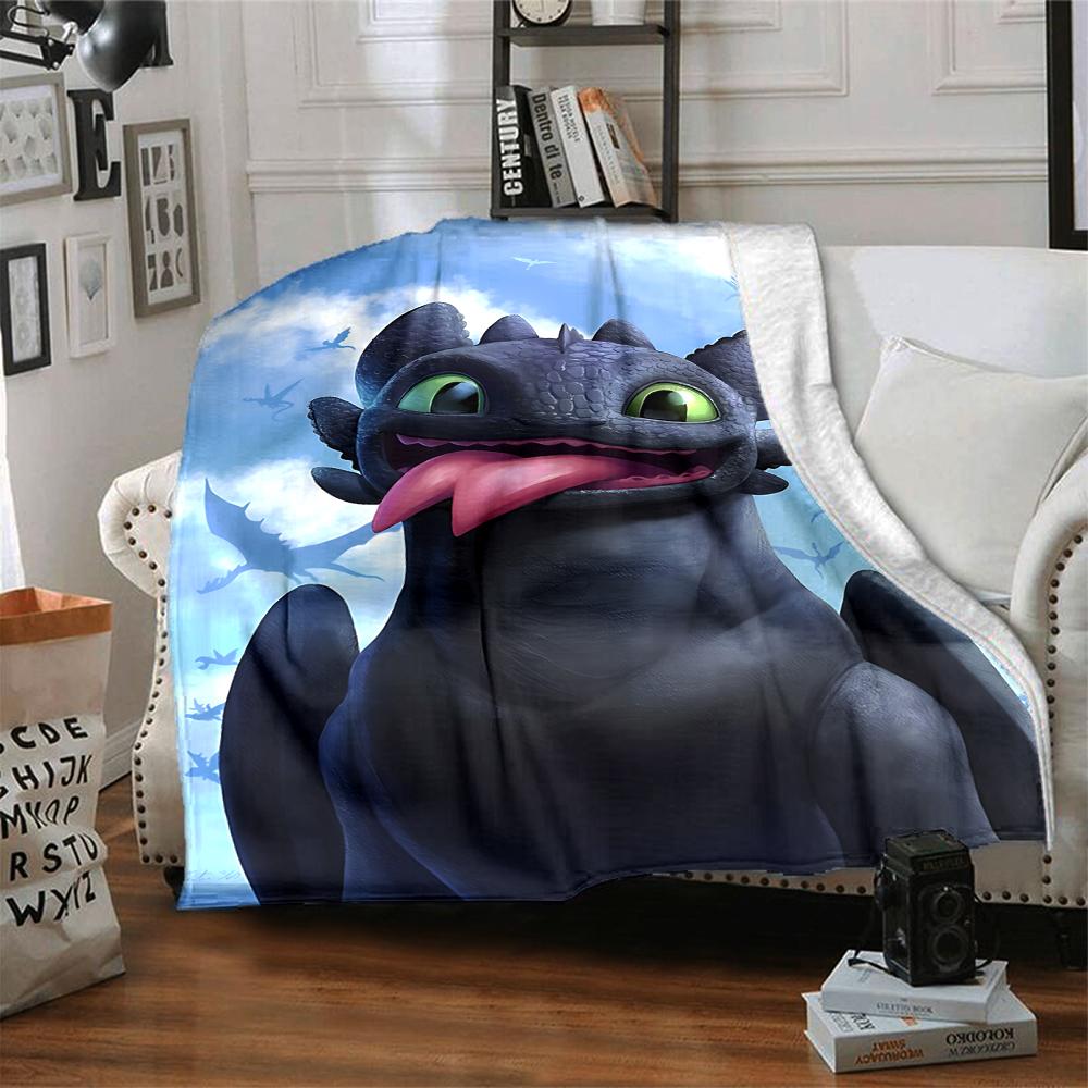 1Pc Cute Black Dragon Out Tongue Flannel Fleece Blanket Soft Warm Throw Blanket For Sofa Bed Couch Home Decor Travel Nap Blanket Xmas Gift Q1679