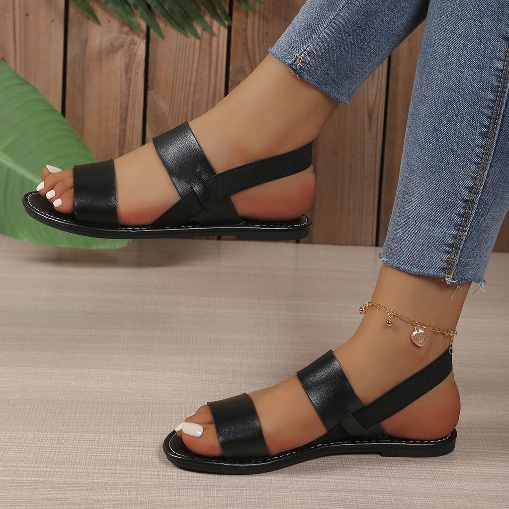 Modische Damen-Sandalen mit elastischem Riemen 2025 Lässige Bequeme Sommerschuhe für Damen Leichte Rutsch-Braune Strand-Römerschuhe