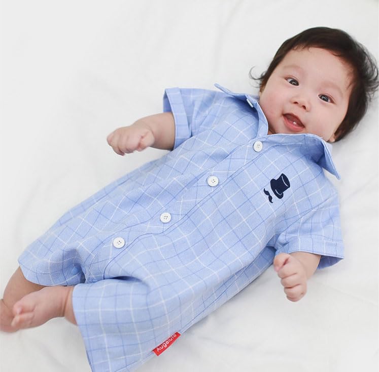 Baby Romper with Front Checkered Baby 100 HY02 [SEIWARAKU] Collar, Cute, Opening, One-Piece, Pattern, Stylish, Pajamas, Shower, Days, Wedding,