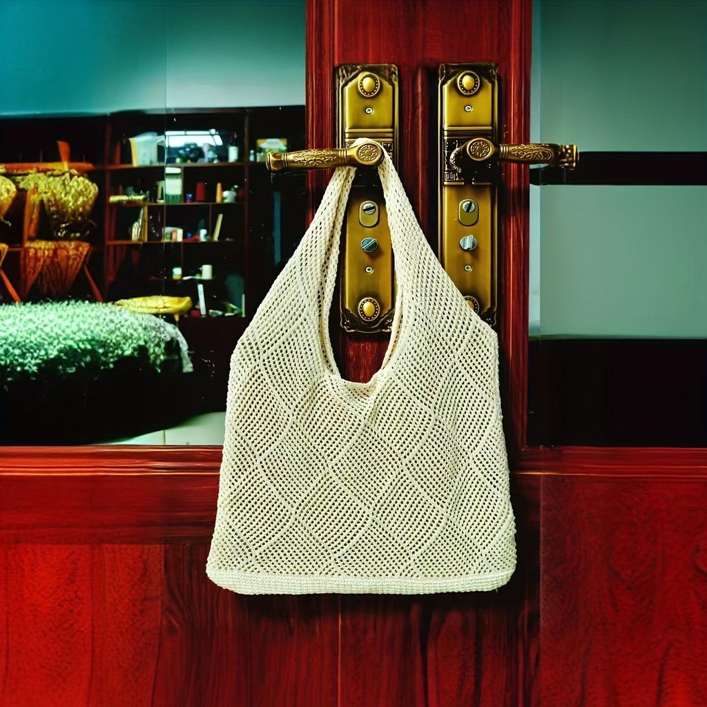 Hollowed Out Knitted Bag For Summer and Autumn Leisure, Large Capacity Woven New Tote Bag, Simple Shopping Bag, Beach Bag