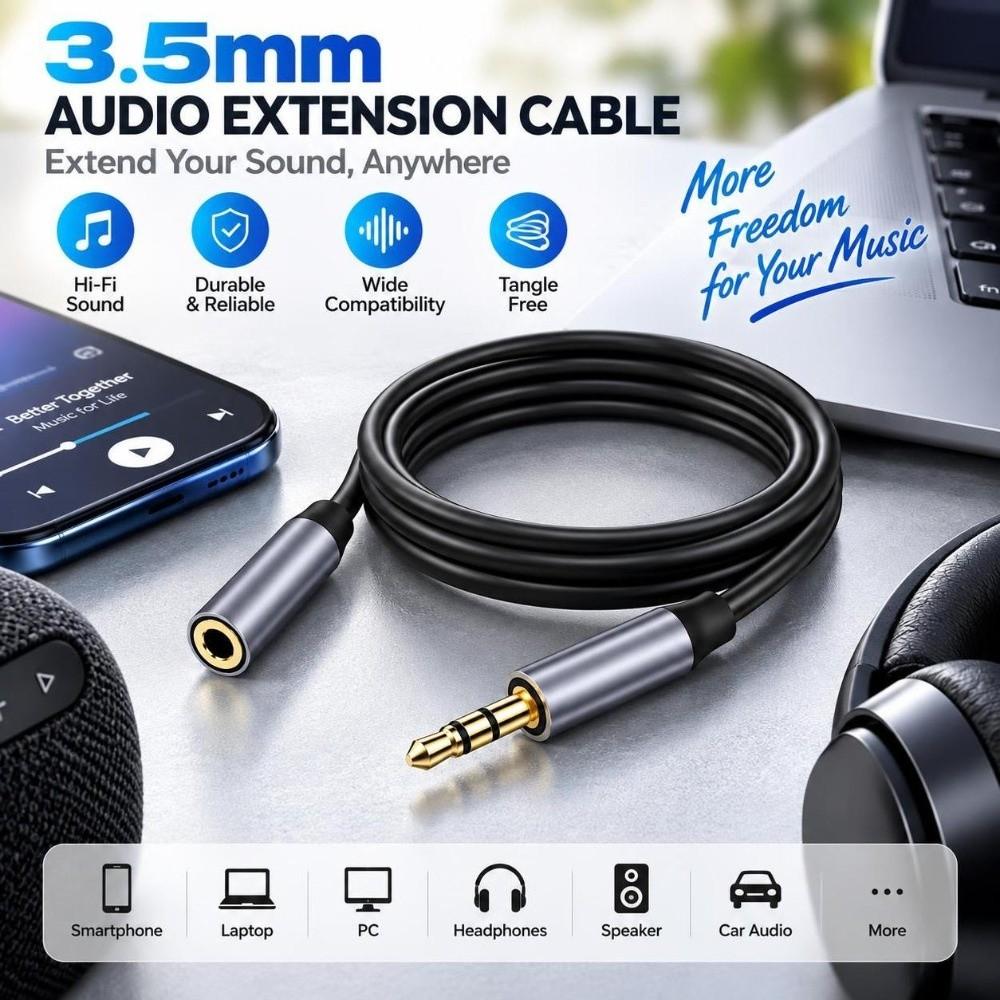 Male To Female 3.5mm Audio Extension Cable Stereo AUX Extension Cable  Headphone Listening