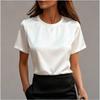 Women's Round Neck, Stylish and Casual, Solid Color Satin Short-sleeved Top.