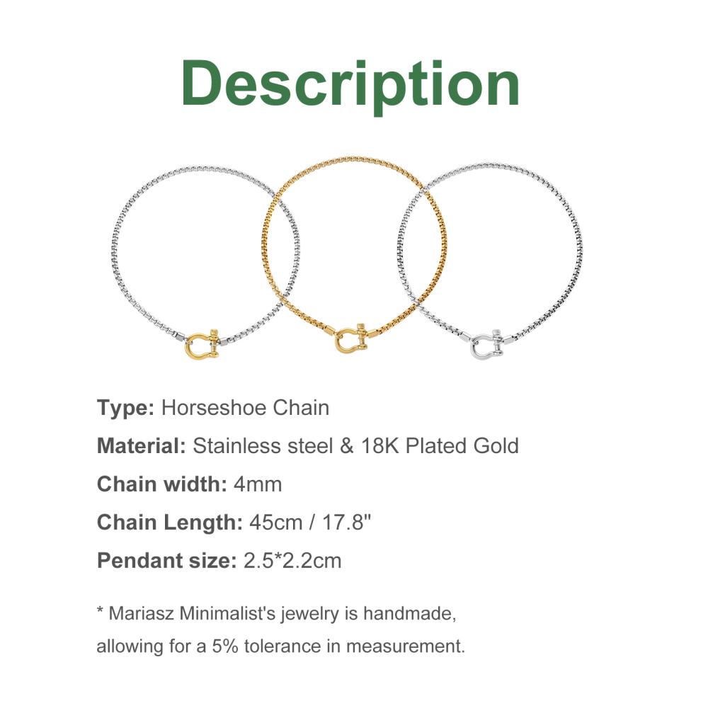 Mariasz Minimalist Stainless Steel Necklaces For Women Carabiner Horseshoe Screw Lock Collar Rope Chain Vintage Jewelry Gift