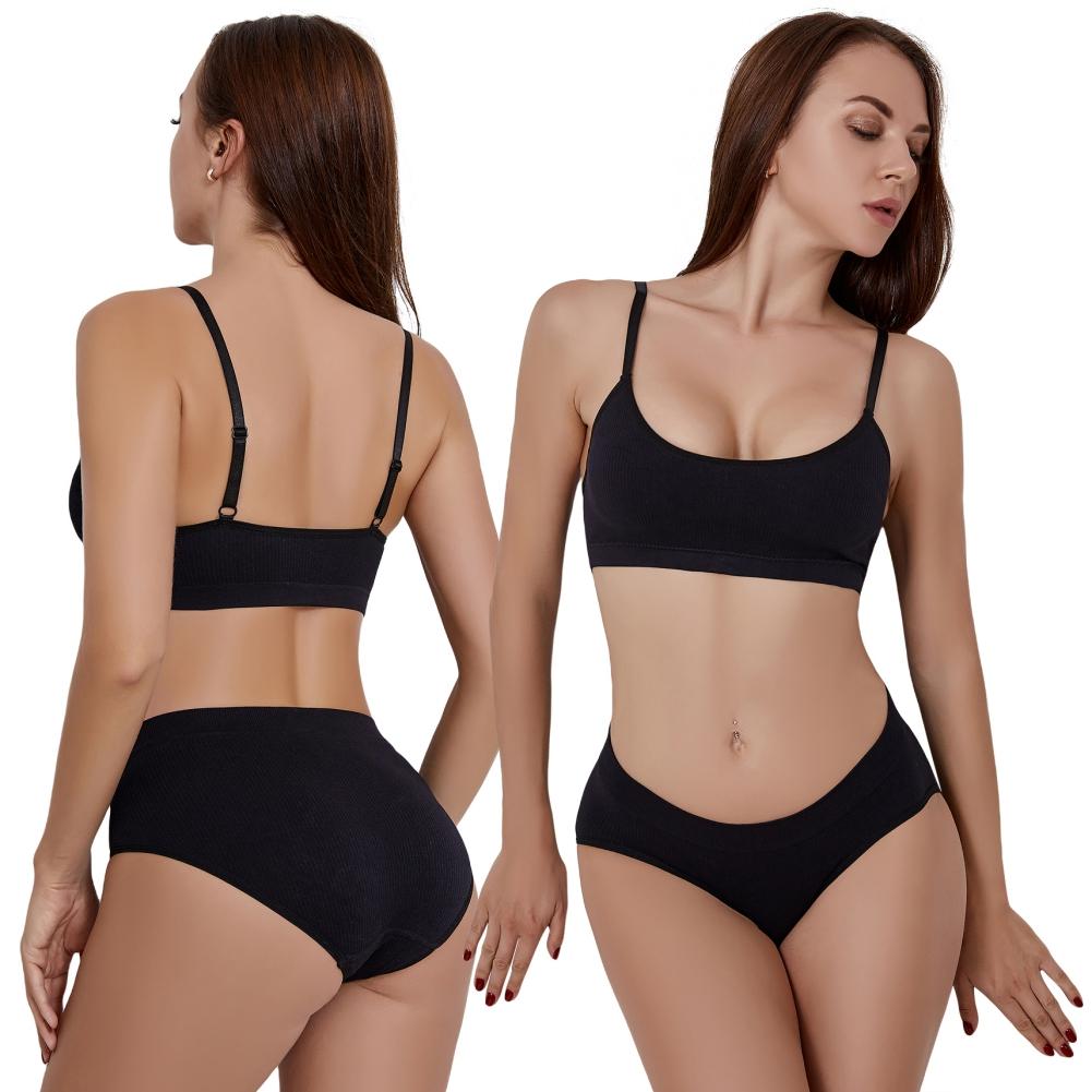 Conjunto de ropa interior con sujetador sin costuras para mujer, Top corto de lencería + bragas acanaladas, conjuntos de sostén push-up deportivo activo para Fitness
