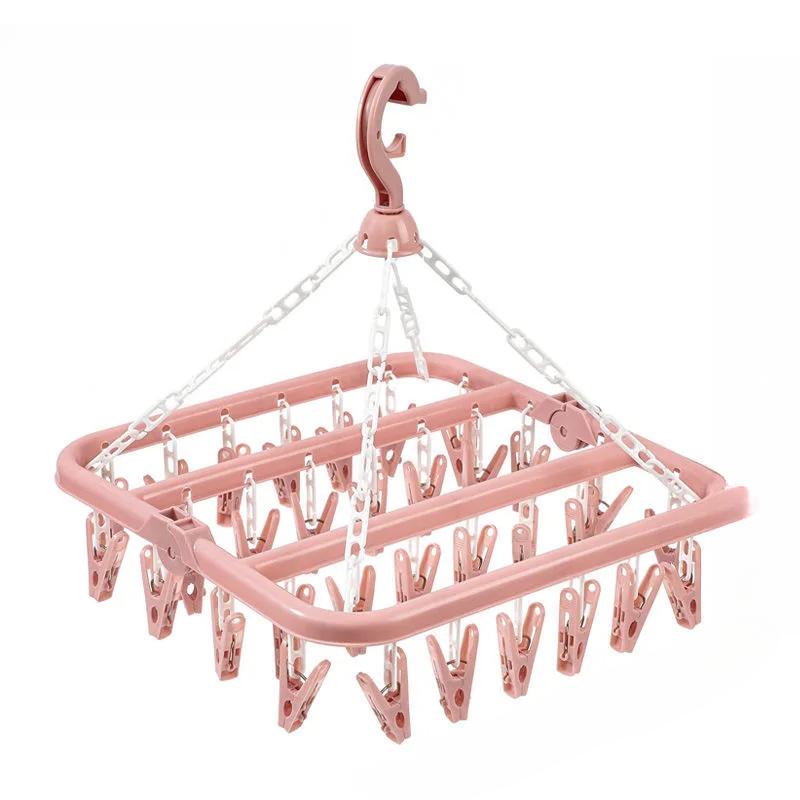 

1шт складные вешалки многофункциональные ветрозащитные вешалки для сушки носков зажимы бытовые пластиковые вешалки для одежды носки сушилки розовый