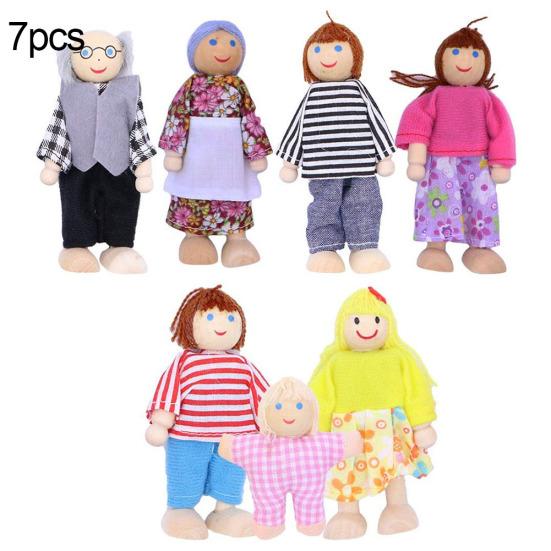 Wooden Happy Family Dressed Puppet Flexible Joints Doll Kids Toy Birthday Gift