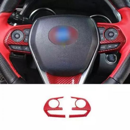 For Toyota Camry 2018- Red Control Button Cover Steering Wheel Carbon Fiber