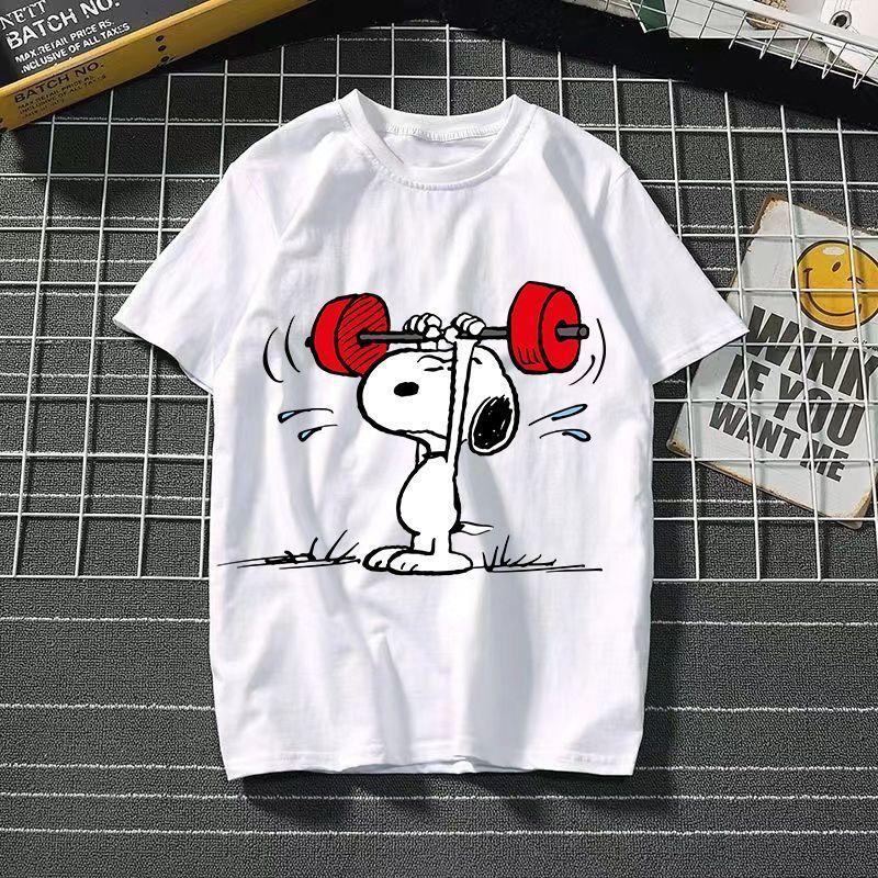 Funny Summer Fashion Snoopy Cartoon Printed Men's and Women's T-Shirts High Quality Cotton Casual Sports Short Sleeves Tops
