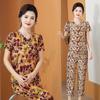 Summer Printed Short-Sleeve T-shirt and Loose Pants Set for Middle-Aged and Elderly Mothers
