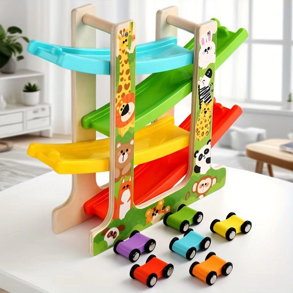 Four-layer Inertia Car Toys Traffic Theme Gravity Race Track Toy Wooden Gliders Track Boys Girls