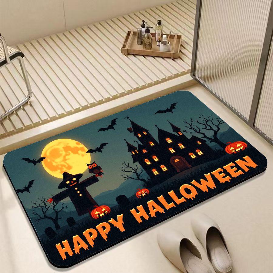 Cartoon Halloween Door Mat, Ecological Diatomite Mud, Thanksgiving and Halloween Dual Family Decoration Carpet