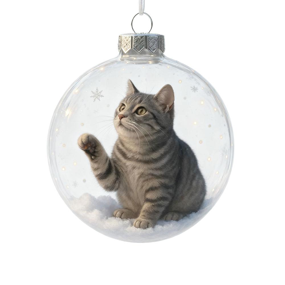 10CM 3D Cat Acrylic Christmas Ball Transparent Glass Ball Pendant Christmas Bubble Glass Ball Christmas Tree Hanging Ornaments