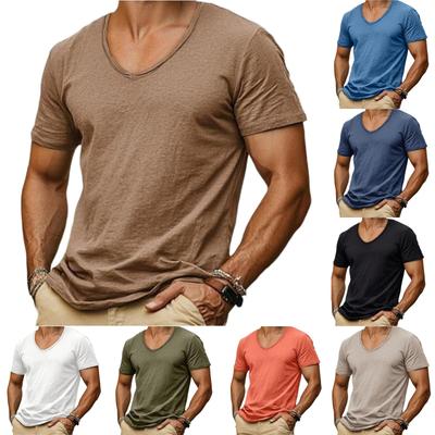 Heren Casual -kleur -jute V-hals Korte Mouw T-shirt Top