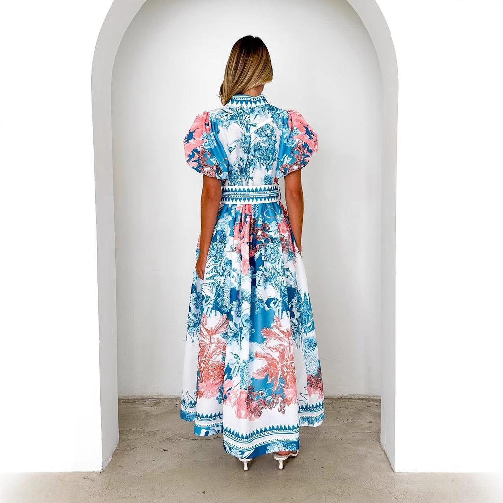A New Summer Fashion and Casual Long Dress with Tied Prints
