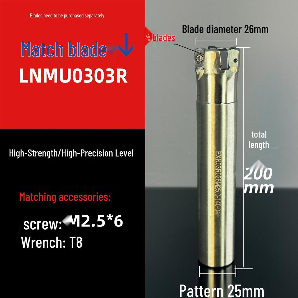 Shock-Resistant Fast Feed Milling Cutter Holder with Double-Sided Exn03R Toshiba lnmu0303 Insert for 4NTE90 Roughing.