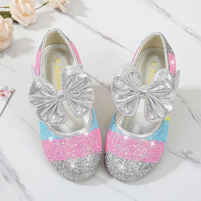 TWINFLAMES Mädchen Lederschuhe Prinzessin Schuhe Kinder Schuhe Runde Zehen Weiche Sohle Große Mädchen High Heel Prinzessin Kristall Schuhe Einzelne Schuhe