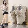 Korean Style Women's Leather Low-Top Dad Shoes, Breathable Height-Increasing Casual Sneakers, 2024 Autumn Edition