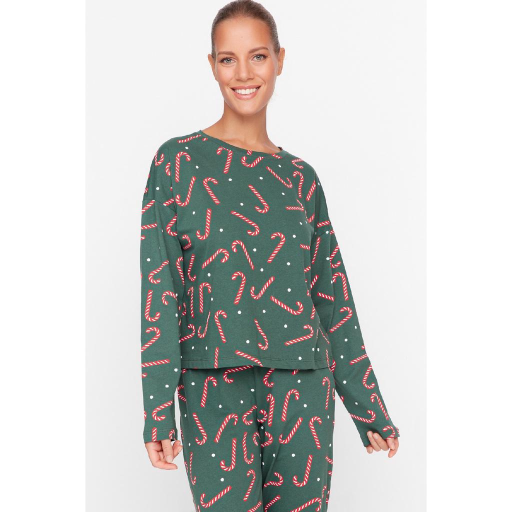 Set de pijamale tricotate cu imprimeu de Anul Nou bleumarin Thmaw21pt0771