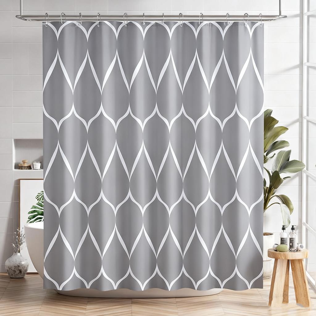 1Pc Polyester Shower Curtain With Metal Grommets & Plastic Hooks, 71*71Inch / 180*180Cm Fabric Bath Curtain Bathroom Decor