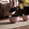 120ml Raw Ore Glaze Black Pink Ingot Gaiwan Aesthetic Tea Tureen Tea Bowl with Lid Kit Tea Making Cover Bowl Teaset Collection
