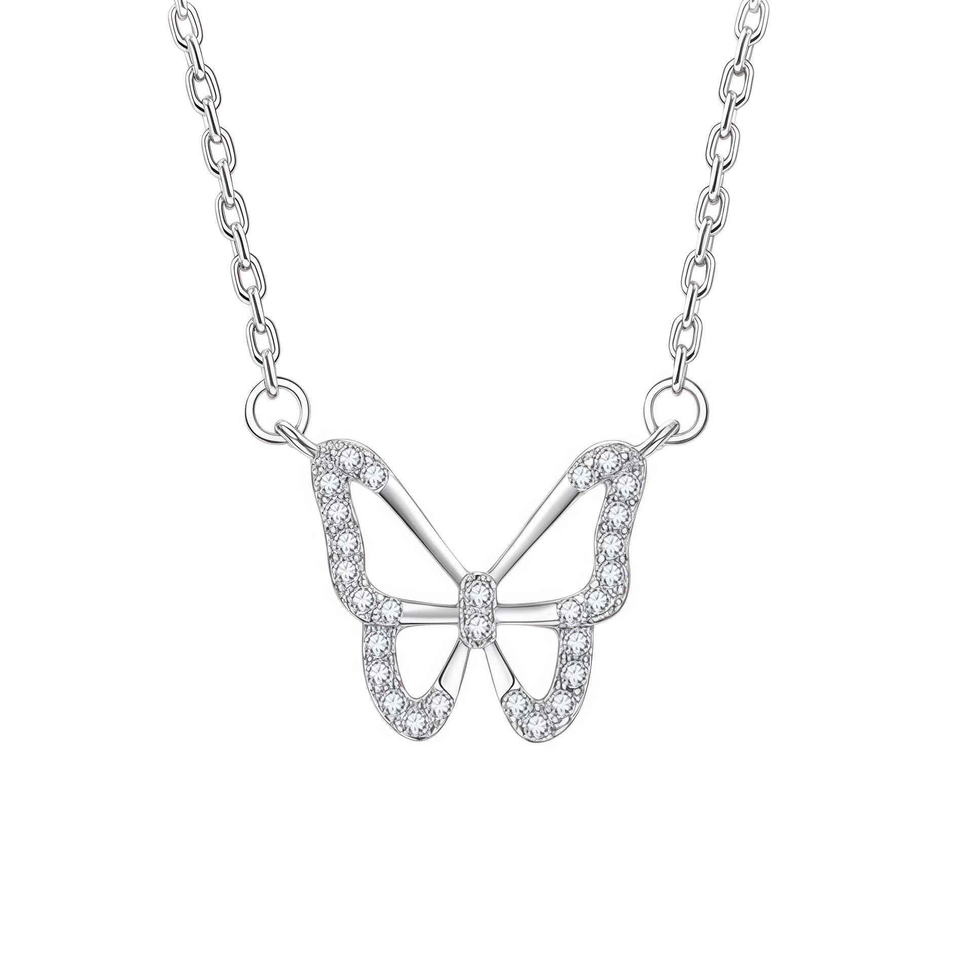 Sterling Silver Dancing Butterflies Rhinestone Necklace – Elegant, Versatile, Hollow Butterfly Clavicle Chain. Sterling Silver