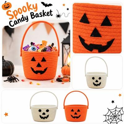 Geflochtener Korb Halloween Kürbis Design Aufbewahrungsbehälter Handgehaltener Organizer für saisonale Dekoration und Aufbewahrung kleiner Gegenstände