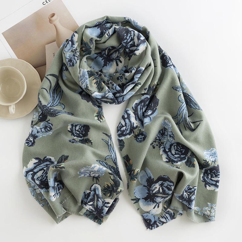 Imitation Cashmere Scarf New Autumn and Winter Fashion Printed Shawl Scarf Women's Medium Length Thickened Warm Scarf