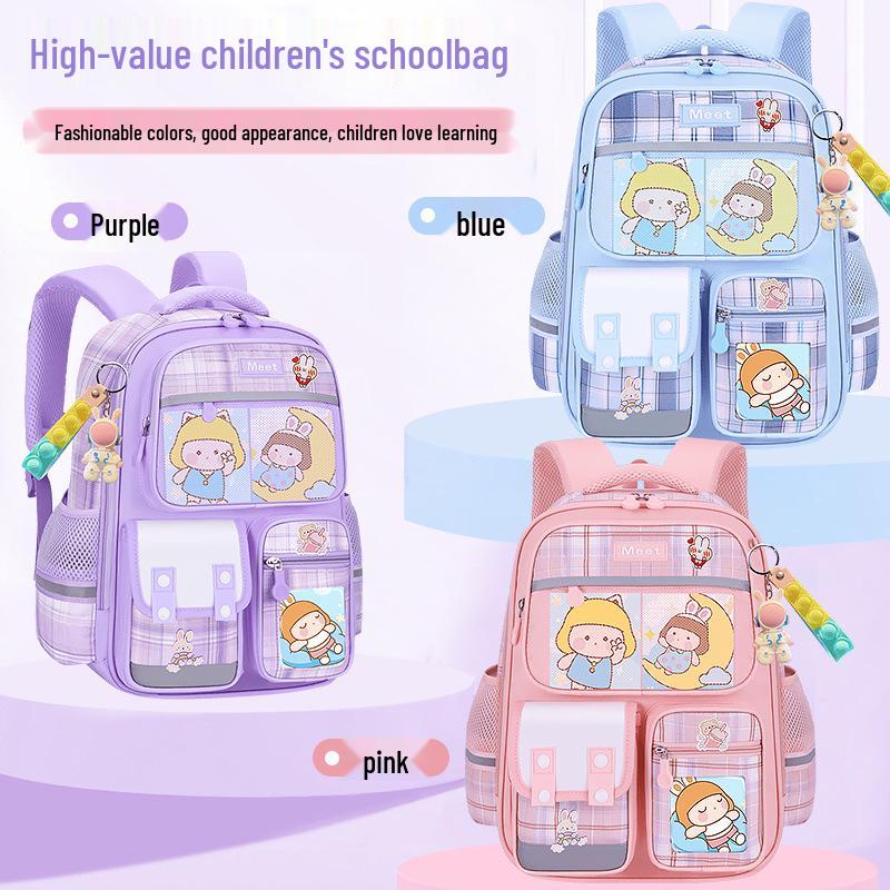 Plaid Backpack for Girls, 1-9 Grade, Large Capacity, Elementary & Middle School