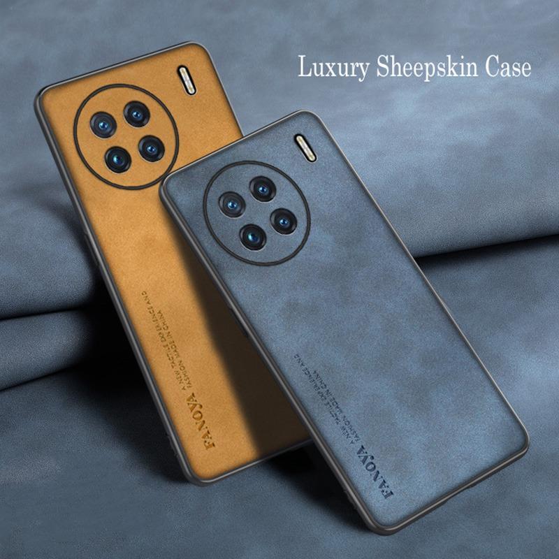 Luxury Sheepskin Leather Shockproof Silicone Case For Vivo X90 X90S X80 X70 X60 X60T X50 X30 Pro Plus Lite Phone Case Cover