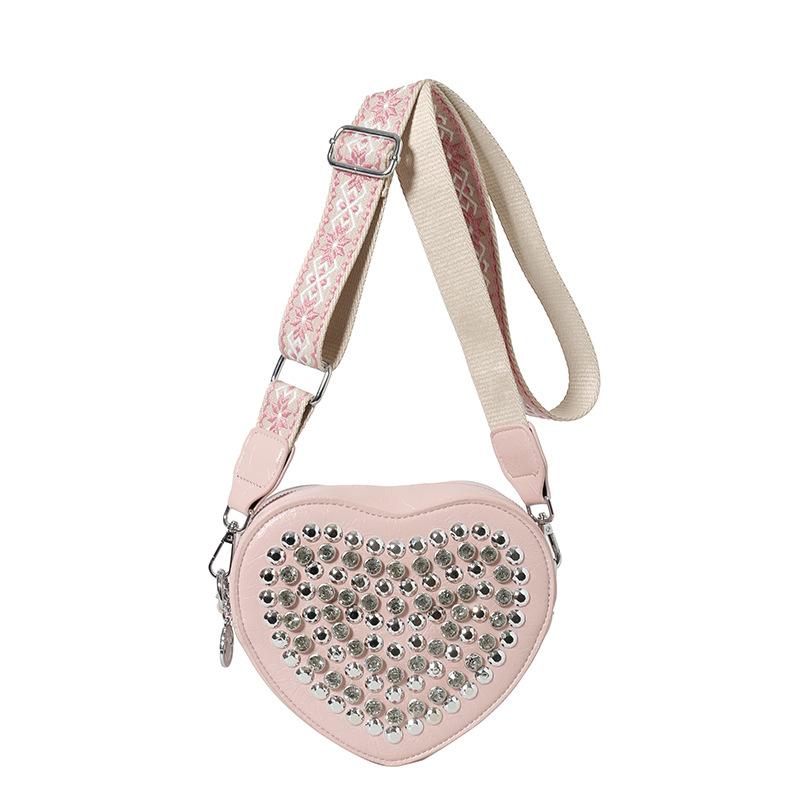 

2025 Мода Универсальная Взрывная Вспышка Бриллиант Сердце Формы Наплечная Сумка Кроссбоди Изысканная Женская Сумка Нишевая Премиум розовый