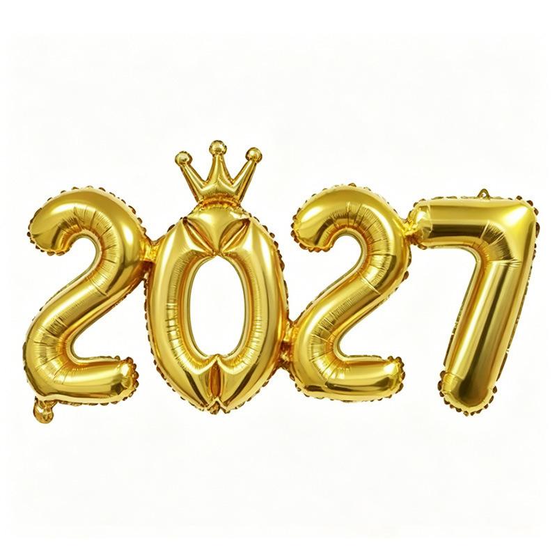2027 Aluminiumfolien-Zahlenballon verbunden Neue-Jahr-Dekoration, Krone/Basis-Stil für Weihnachtsfeier Foto-Hintergrund