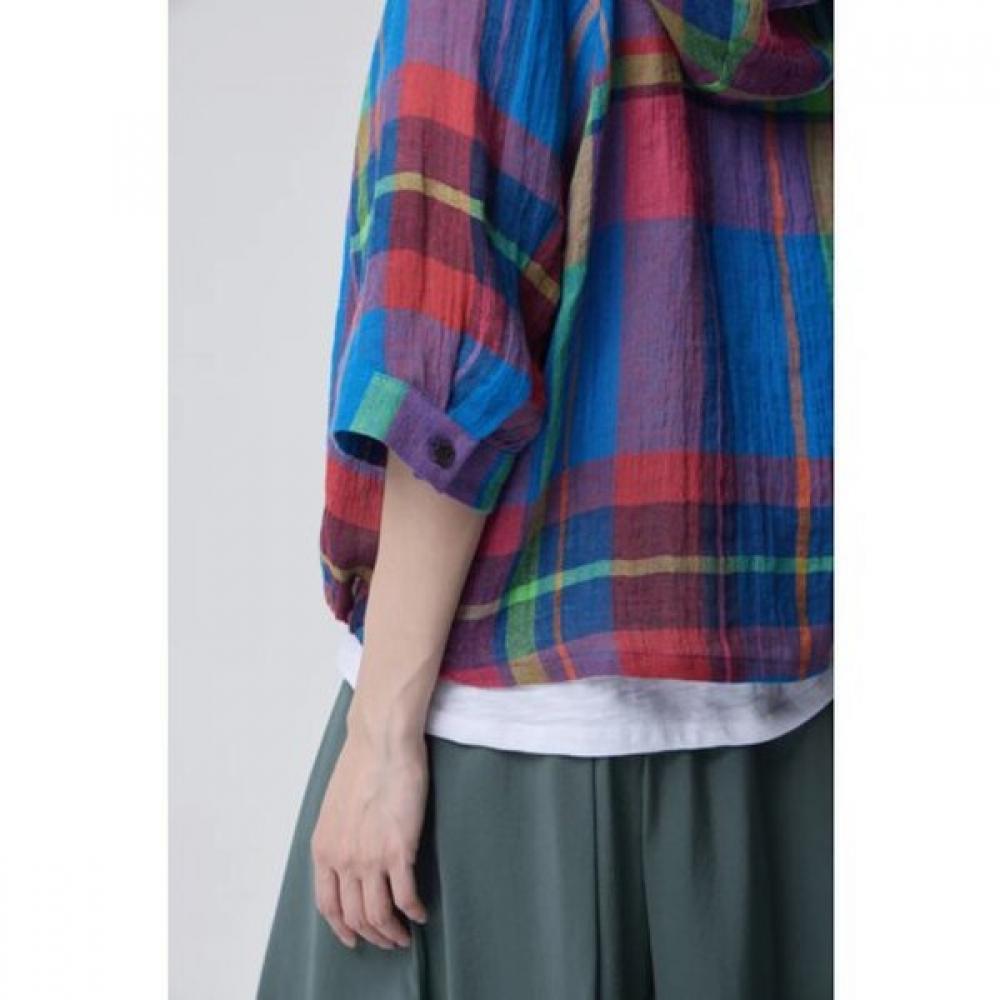 Benetton Check Hood Short Sleeve Blouse Babl68631