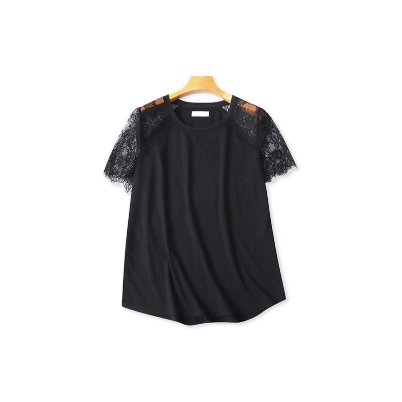 

Футболка с коротким рукавом и круглым вырезом, кружевная, вязаная крючком, летняя новинка, приталенная, модная, женская, для экспорта, топ-базовая футболка 15493 Black M