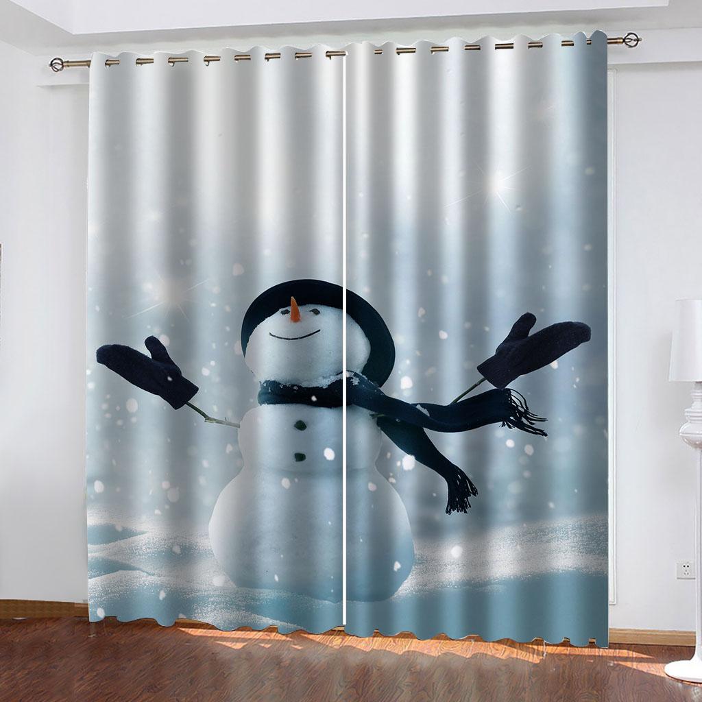 

Шторы для гостиной 2 штуки Модные 3D Зимний снеговик Современные светонепроницаемые шторы для спальни Гостиной Обработка Драпировки W70xH160cmx2&hook