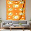 Cartoon Lion and Paw Prints Orange Patterned tapestry for bedroom and living room home decor