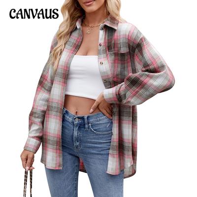 Spring and Autumn Women's Casual Fashion Street Loose Plaid Shirt